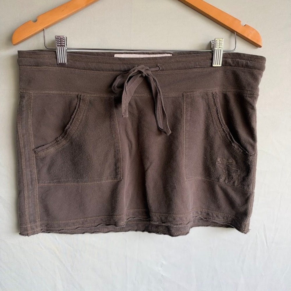 Y2K Abercrombie and Fitch Women's Large Brown Drawstrung Mini Skirt 100% cotton